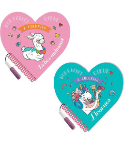 Mon carnet coeur à colorier, Licornes + Bébés animaux
