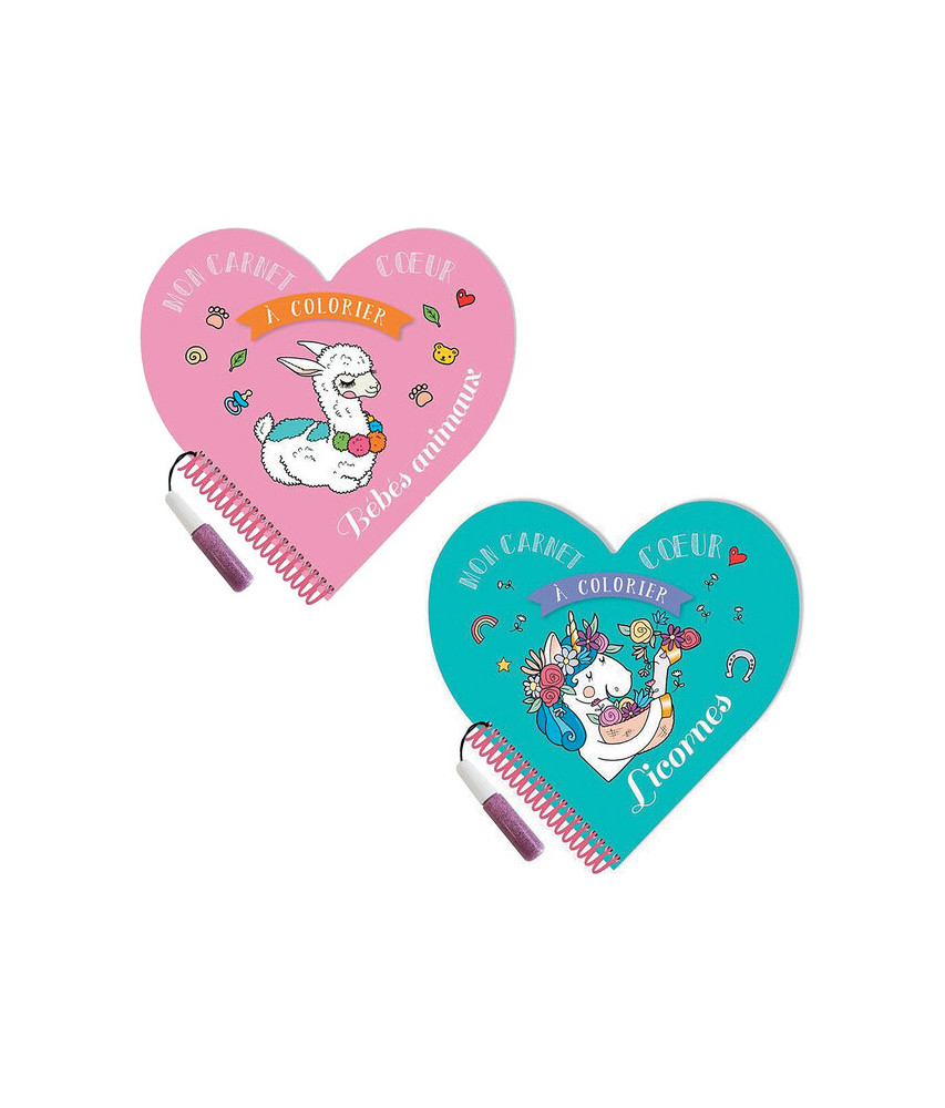 Mon carnet coeur à colorier, Licornes + Bébés animaux