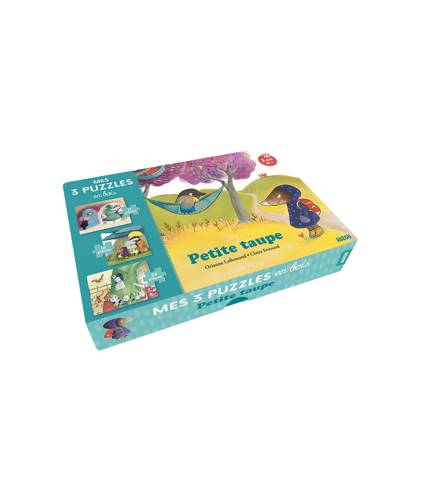 Coffret mes 3 puzzles en bois -PETITE TAUPE Coffret mes 3 puzzles en bois -PETITE TAUPE